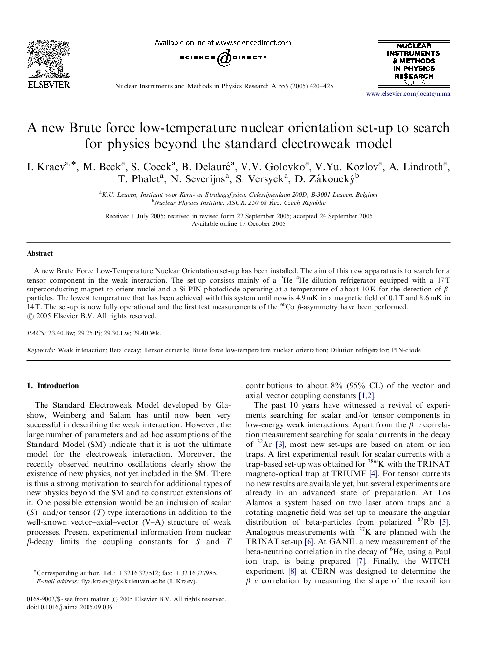 A new Brute force low-temperature nuclear orientation set-up to search for physics beyond the standard electroweak model