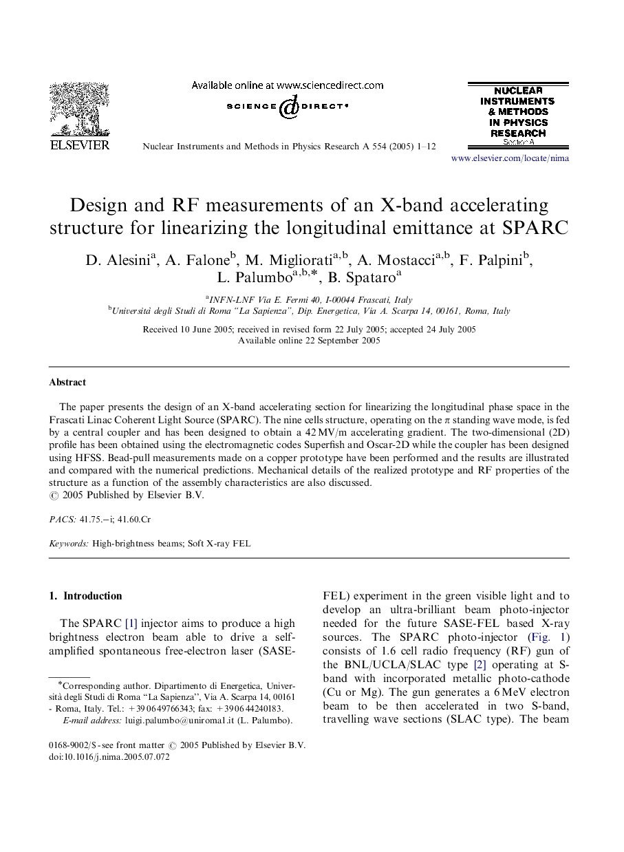 عکس صفحه اول مقاله: Design and RF measurements of an X-band accelerating structure for linearizing the longitudinal emittance at SPARC Design and RF measurements of an X-band accelerating structure for linearizing the longitudinal emittance at SPARC