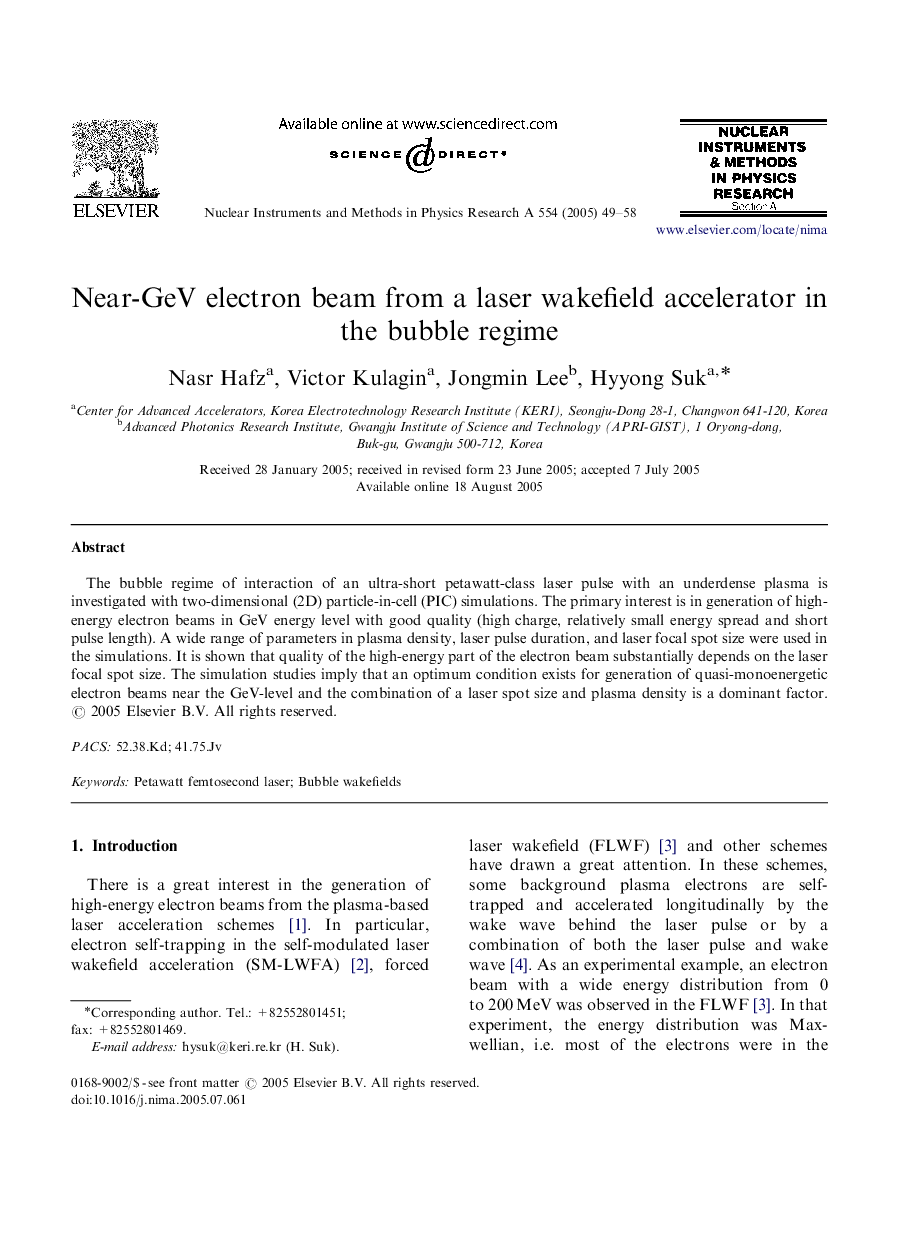 Near-GeV electron beam from a laser wakefield accelerator in the bubble regime