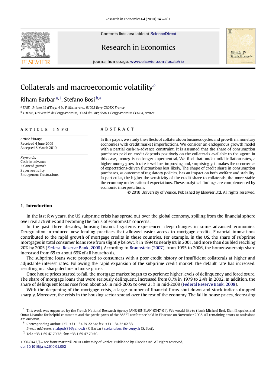 Collaterals and macroeconomic volatility