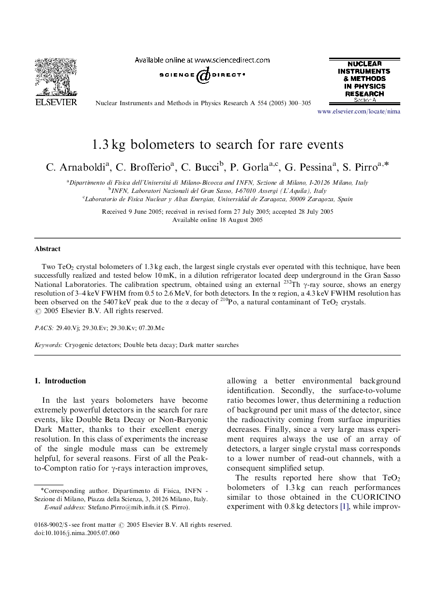 1.3Â kg bolometers to search for rare events