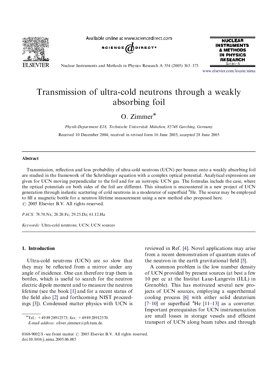 Transmission of ultra-cold neutrons through a weakly absorbing foil