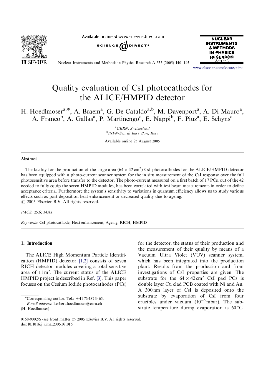 Quality evaluation of CsI photocathodes for the ALICE/HMPID detector