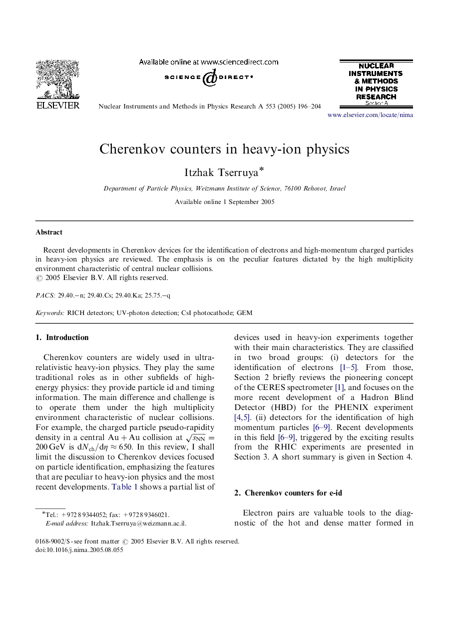 Cherenkov counters in heavy-ion physics