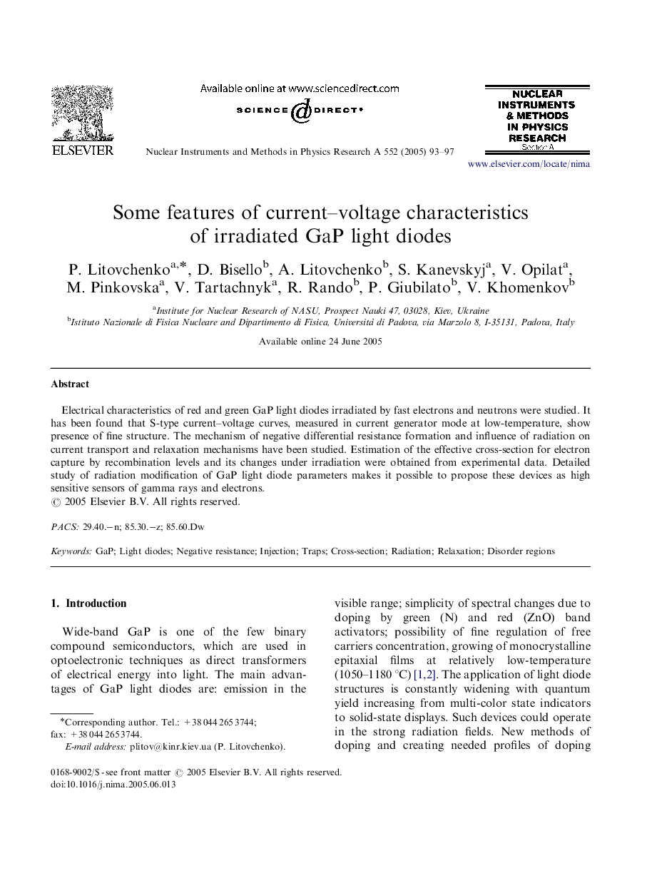 Some features of current-voltage characteristics of irradiated GaP light diodes