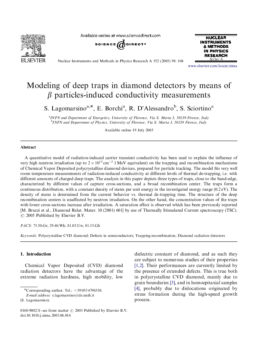 Modeling of deep traps in diamond detectors by means of Î² particles-induced conductivity measurements