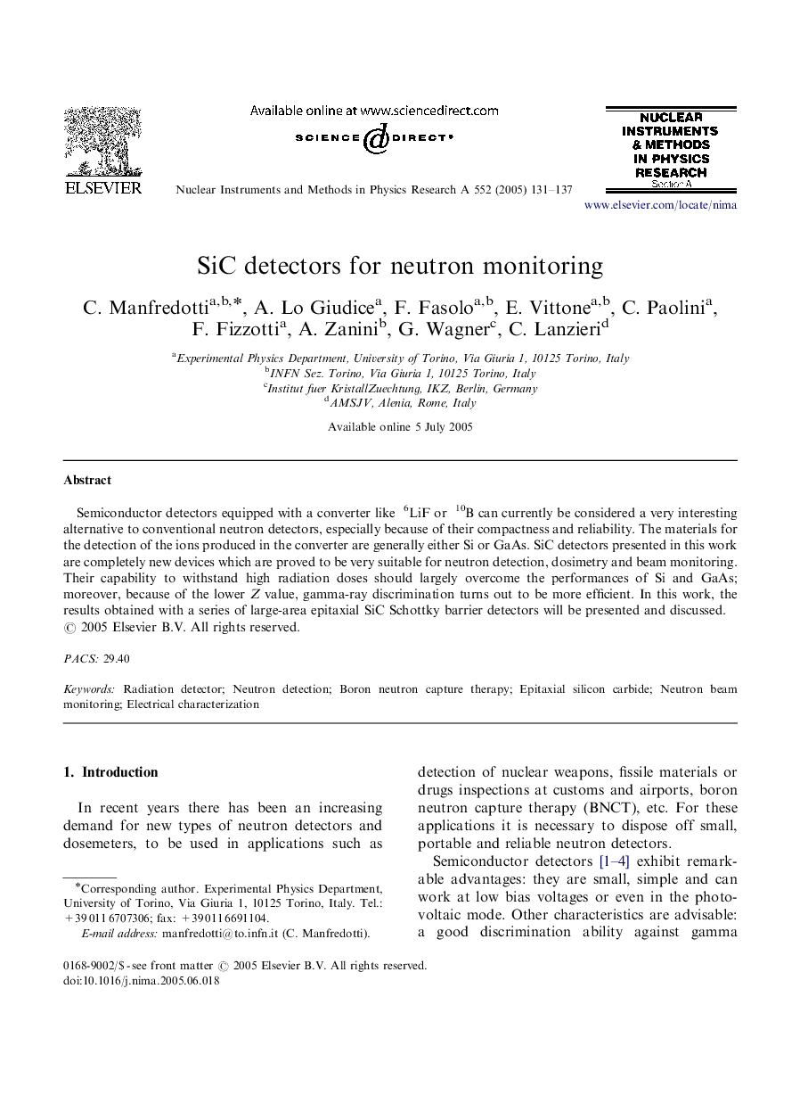 SiC detectors for neutron monitoring