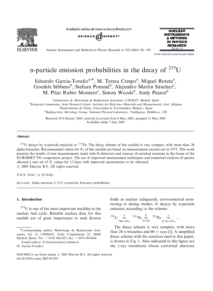 Î±-particle emission probabilities in the decay of 235U