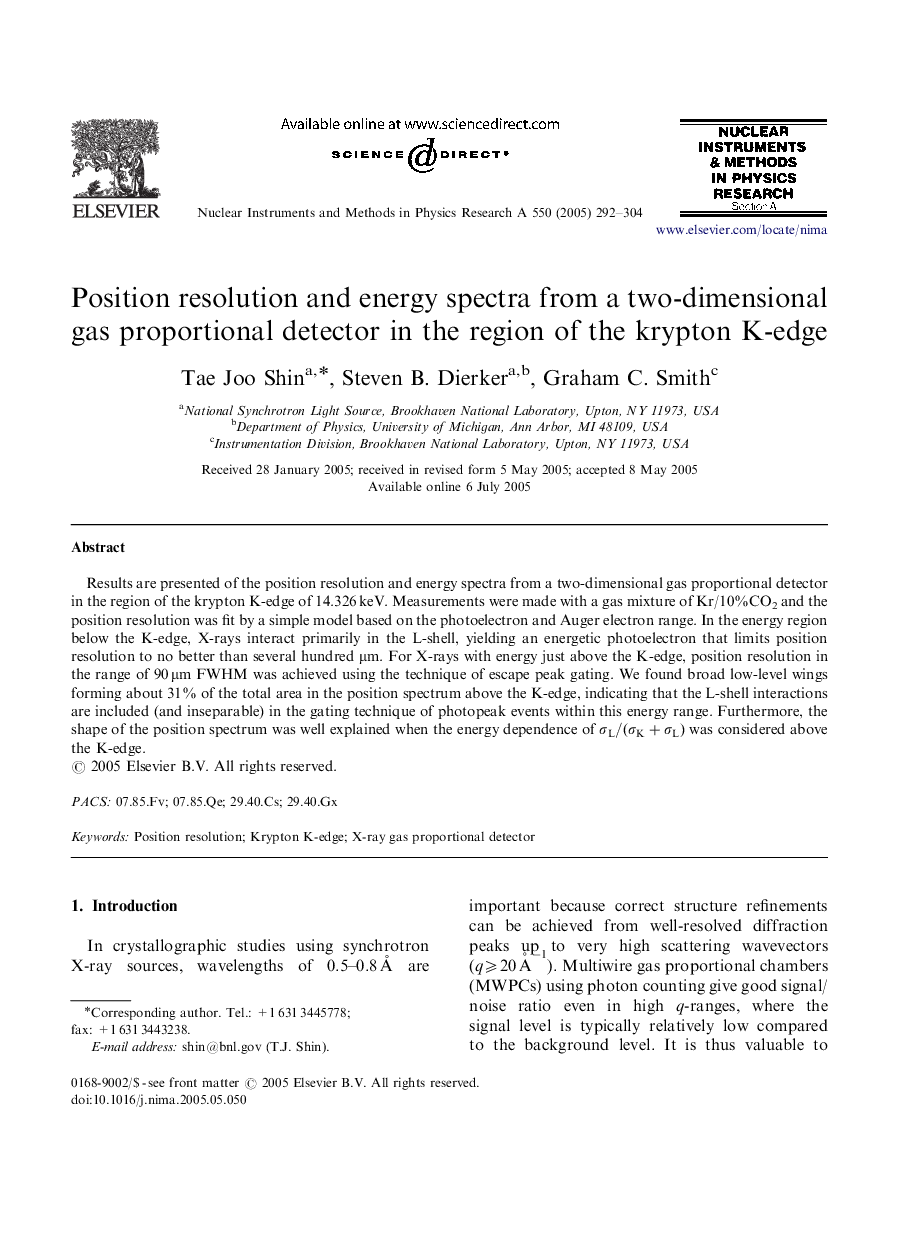 Position resolution and energy spectra from a two-dimensional gas proportional detector in the region of the krypton K-edge