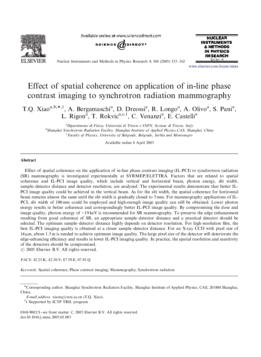 Effect of spatial coherence on application of in-line phase contrast imaging to synchrotron radiation mammography