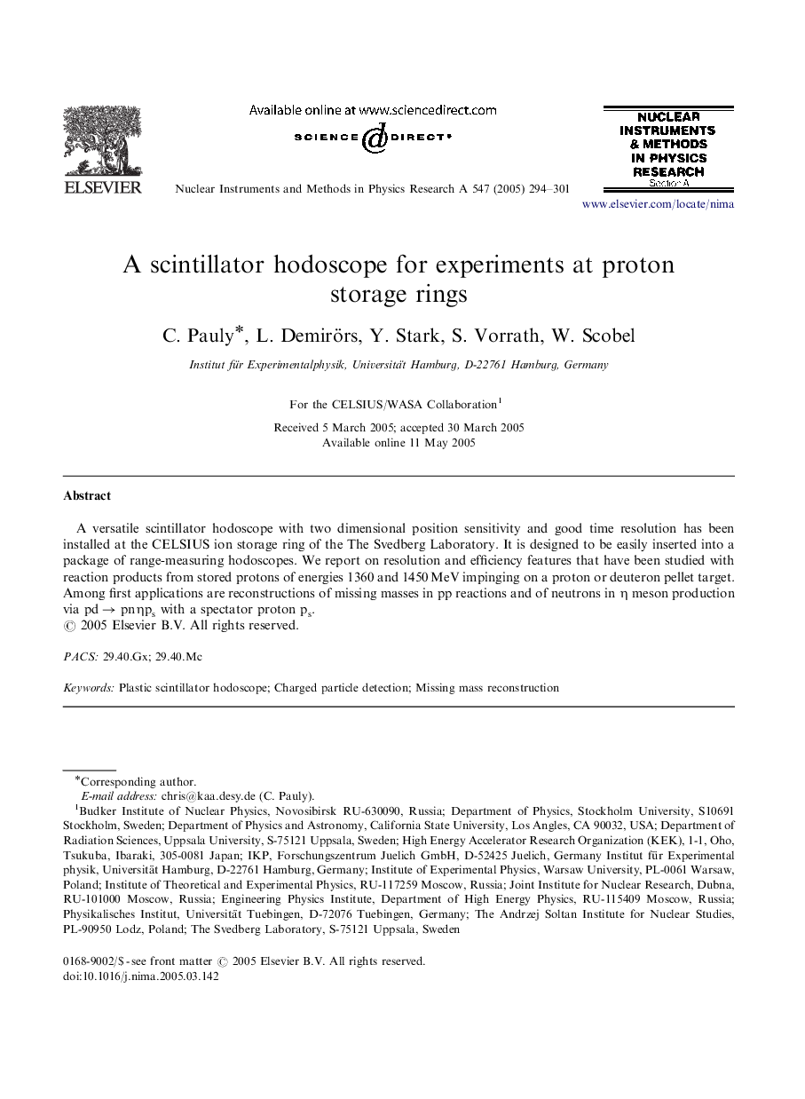 A scintillator hodoscope for experiments at proton storage rings