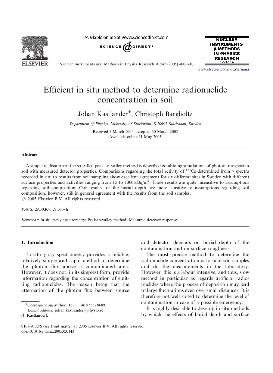 Efficient in situ method to determine radionuclide concentration in soil