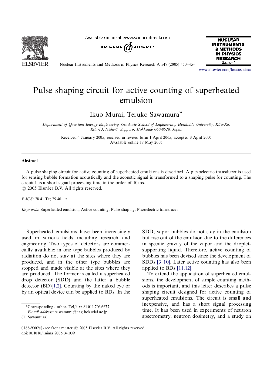 Pulse shaping circuit for active counting of superheated emulsion