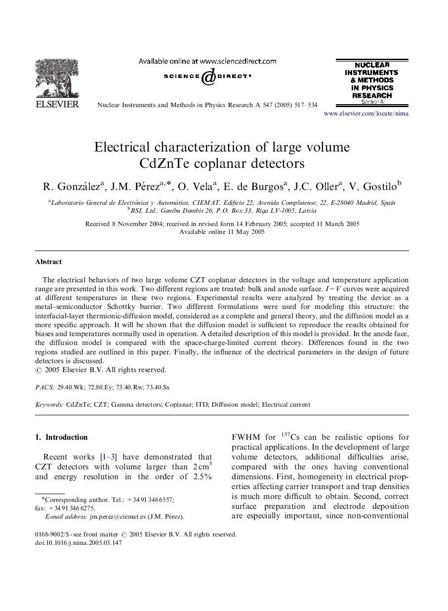 Electrical characterization of large volume CdZnTe coplanar detectors