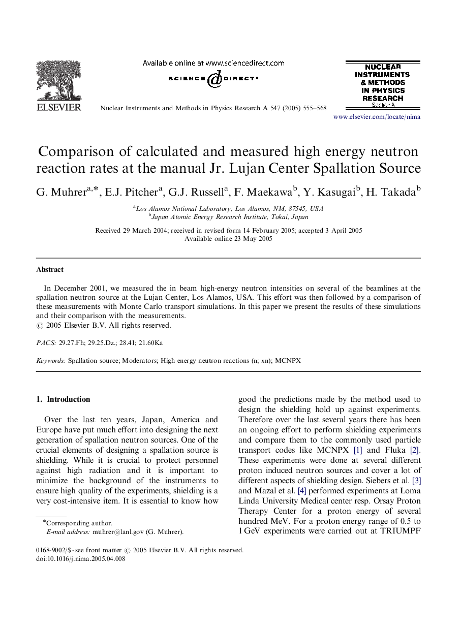 Comparison of calculated and measured high energy neutron reaction rates at the manual Jr. Lujan Center Spallation Source