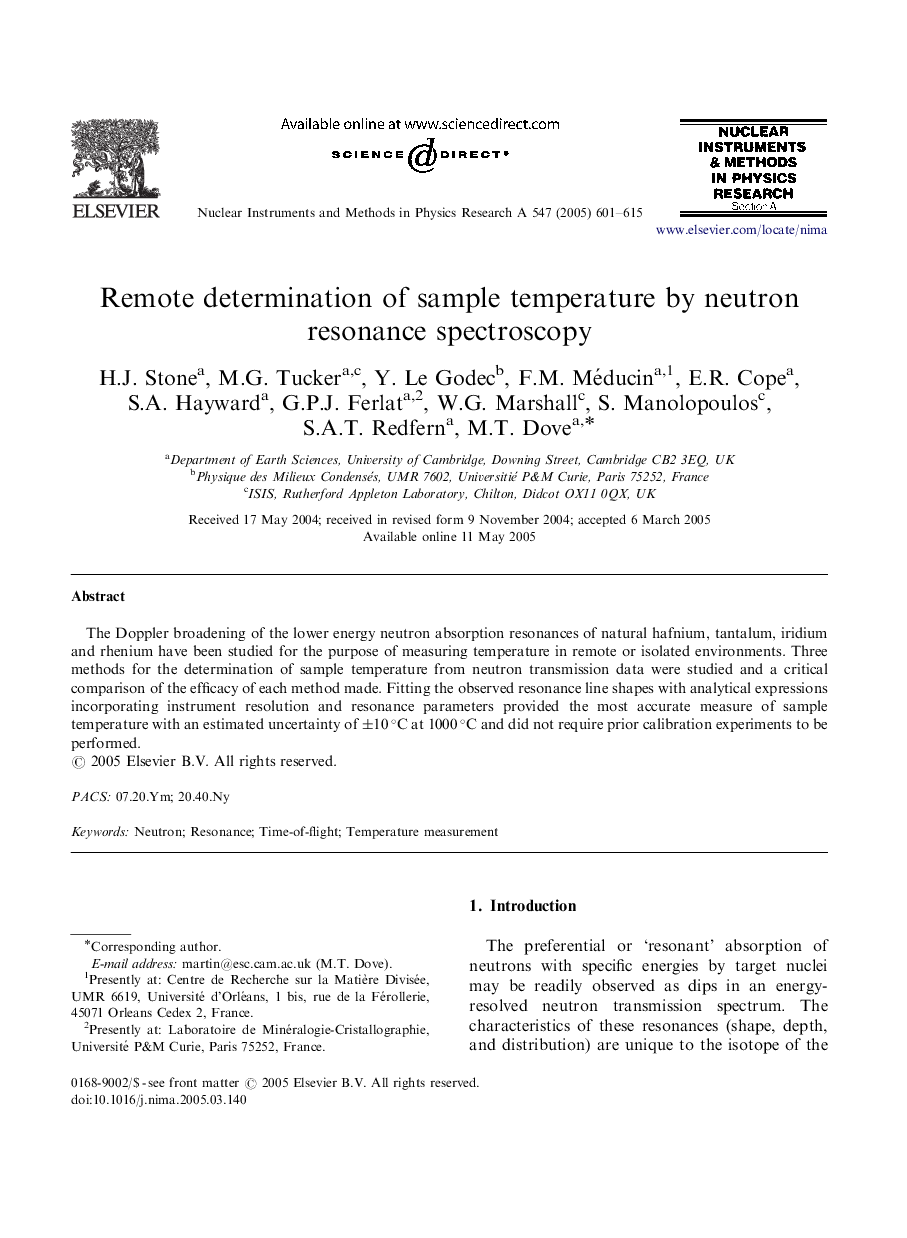 Remote determination of sample temperature by neutron resonance spectroscopy