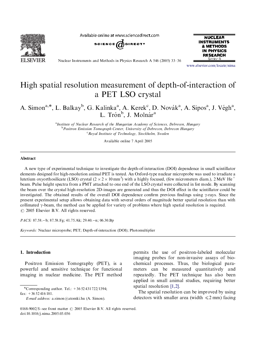 High spatial resolution measurement of depth-of-interaction of a PET LSO crystal