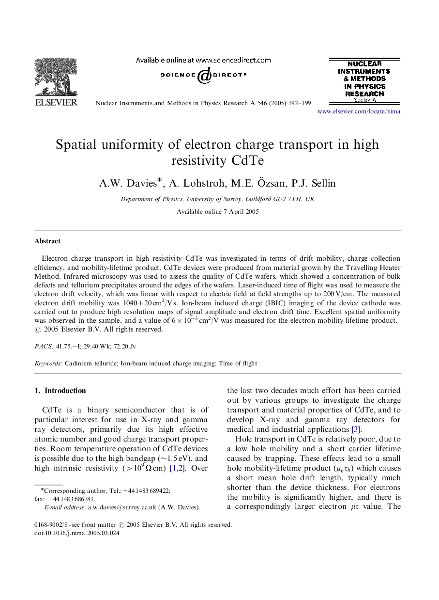 Spatial uniformity of electron charge transport in high resistivity CdTe