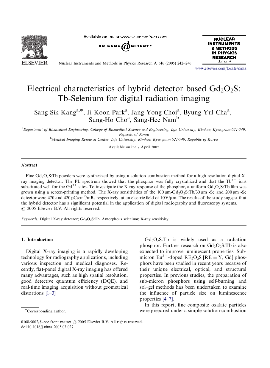 Electrical characteristics of hybrid detector based Gd2O2S:Tb-Selenium for digital radiation imaging