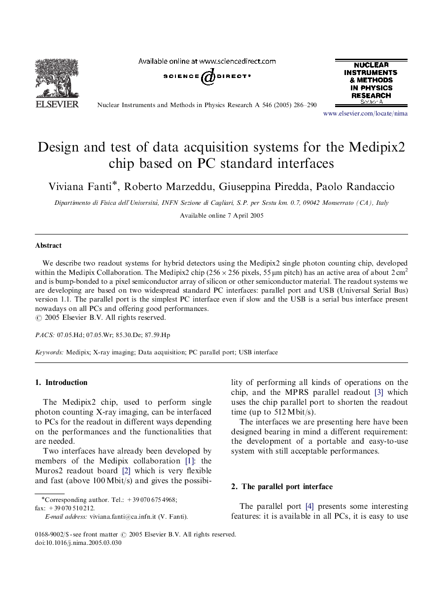 عکس صفحه اول مقاله: Design and test of data acquisition systems for the Medipix2 chip based on PC standard interfaces Design and test of data acquisition systems for the Medipix2 chip based on PC standard interfaces