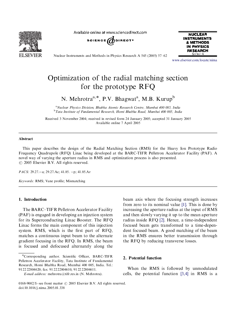 Optimization of the radial matching section for the prototype RFQ