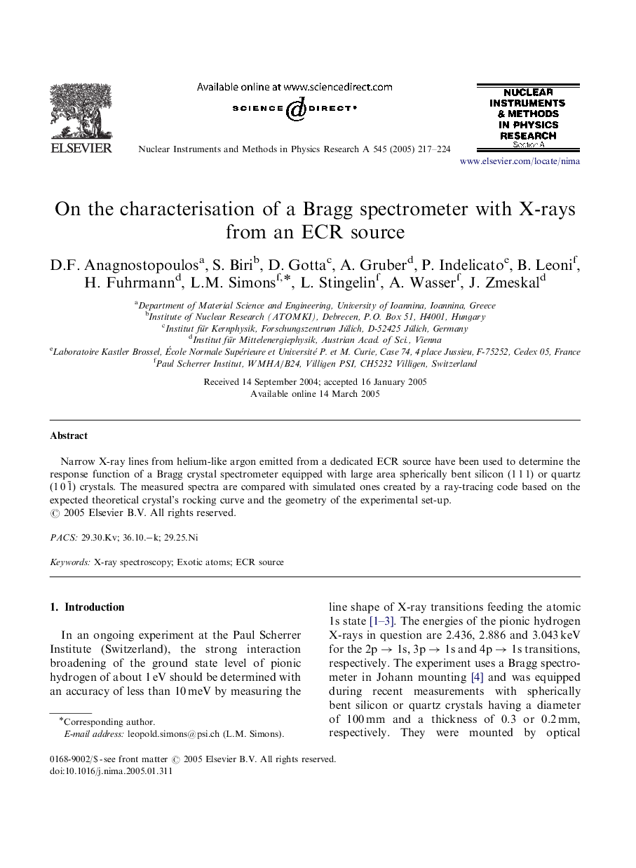 On the characterisation of a Bragg spectrometer with X-rays from an ECR source