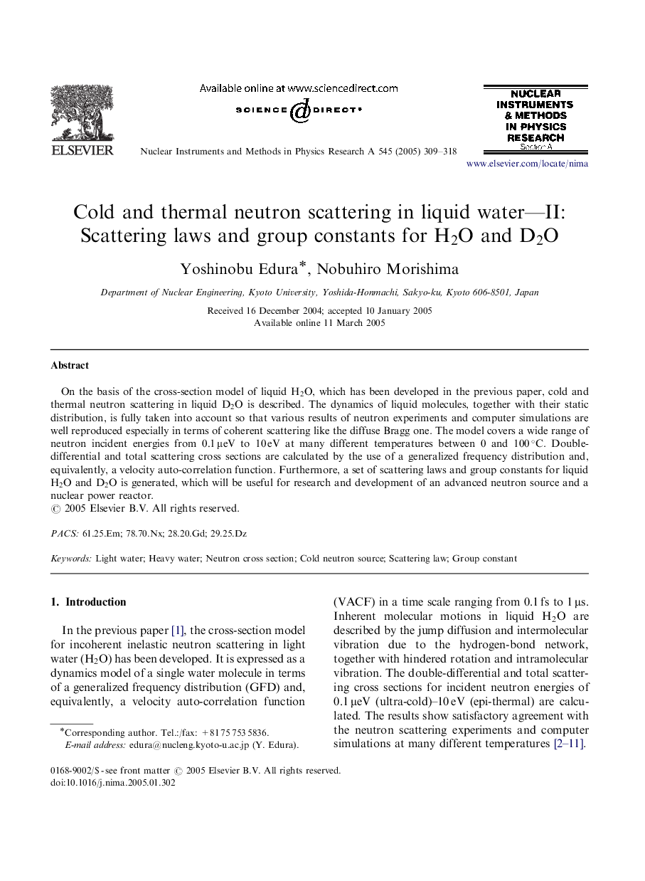 Cold and thermal neutron scattering in liquid water-II: Scattering laws and group constants for H2O and D2O