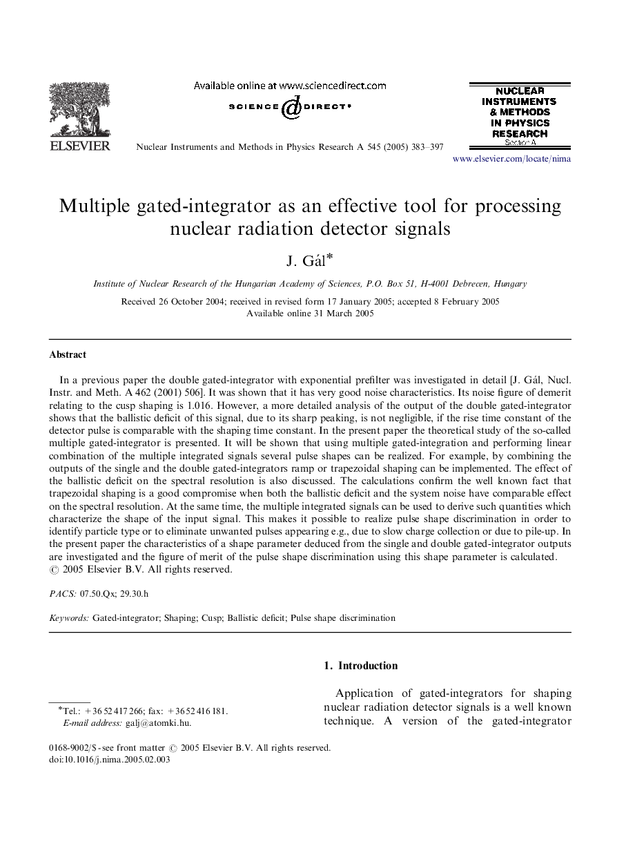 Multiple gated-integrator as an effective tool for processing nuclear radiation detector signals