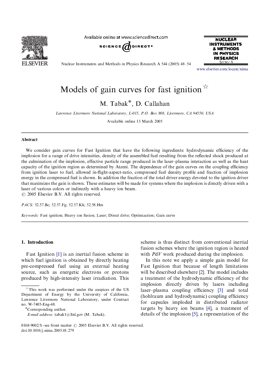 Models of gain curves for fast ignition