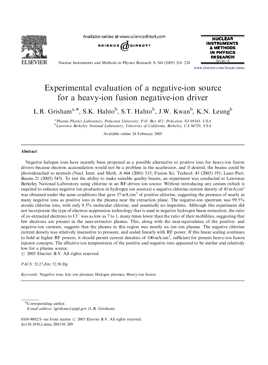 Experimental evaluation of a negative-ion source for a heavy-ion fusion negative-ion driver