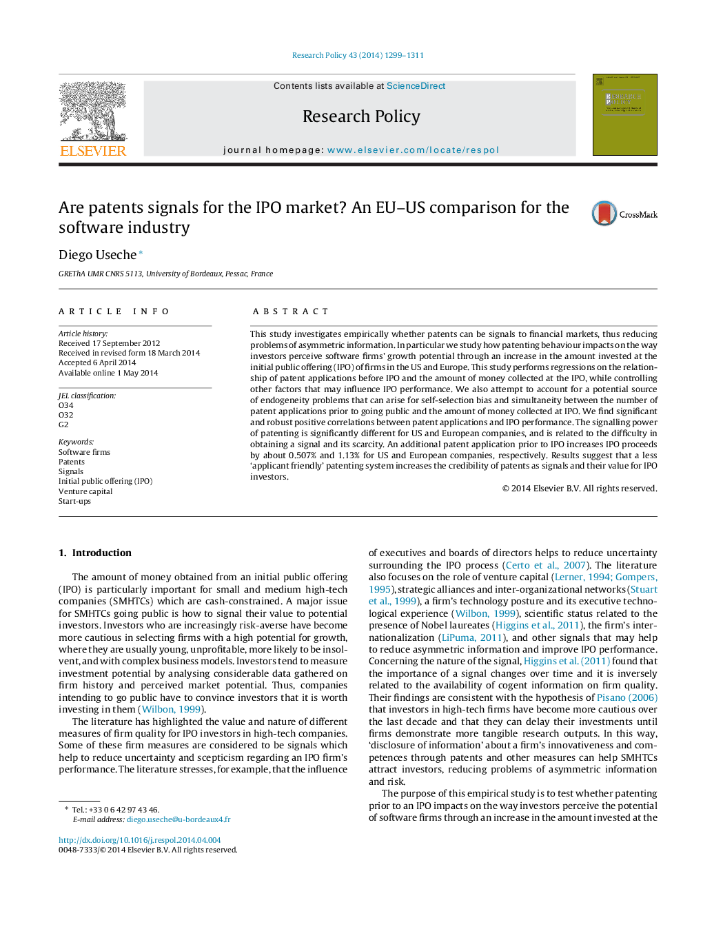 Are patents signals for the IPO market? An EU–US comparison for the software industry