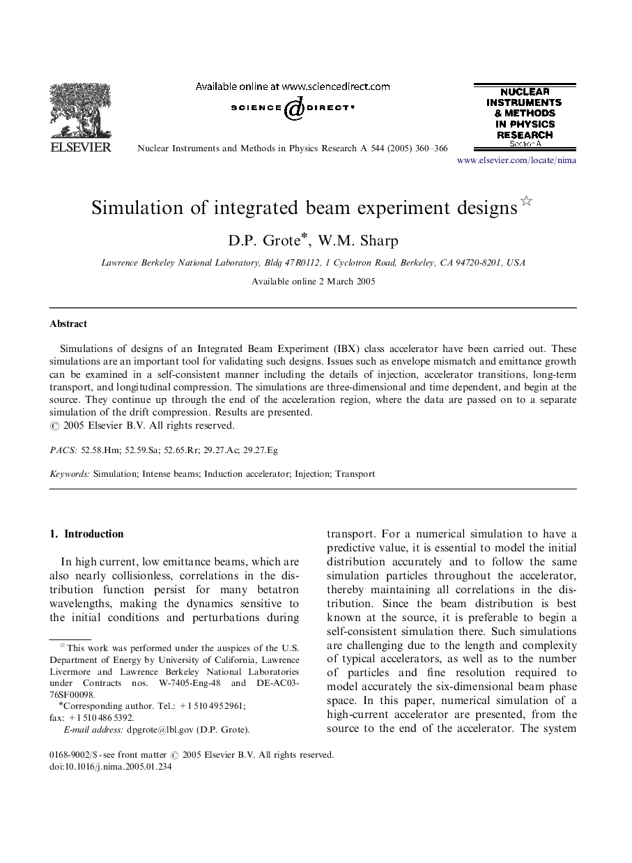 Simulation of integrated beam experiment designs