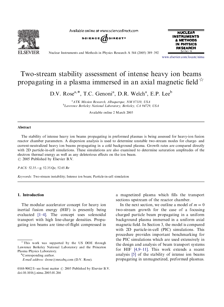 Two-stream stability assessment of intense heavy ion beams propagating in a plasma immersed in an axial magnetic field