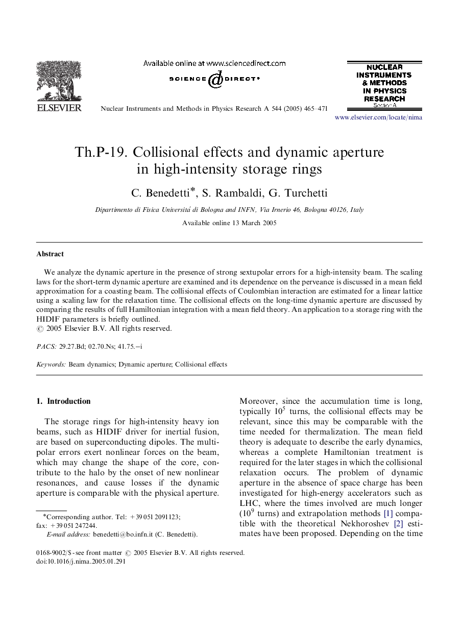 Th.P-19. Collisional effects and dynamic aperture in high-intensity storage rings