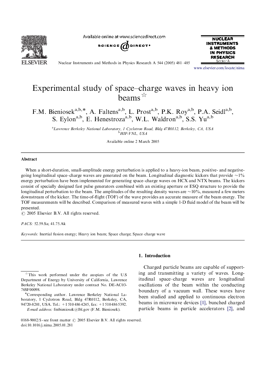 Experimental study of space-charge waves in heavy ion beams