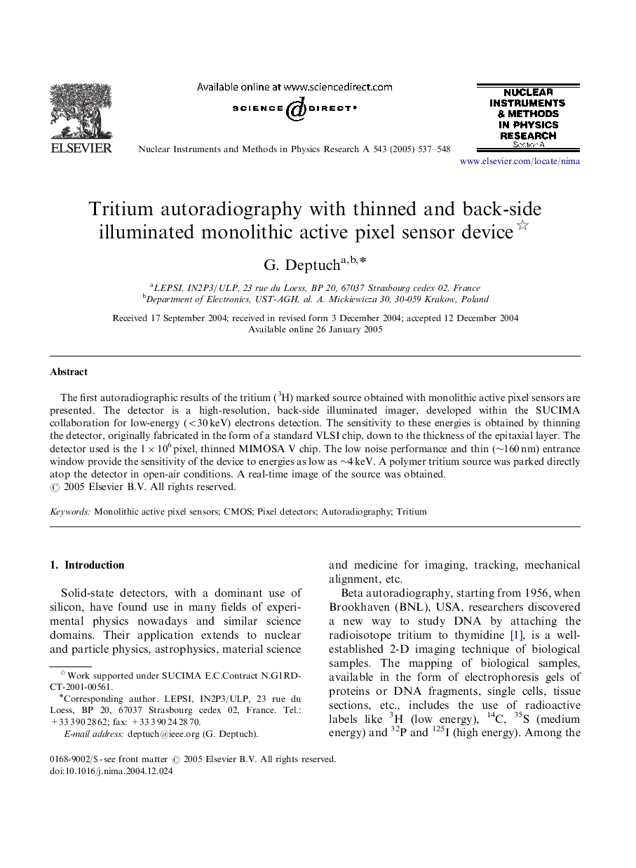 Tritium autoradiography with thinned and back-side illuminated monolithic active pixel sensor device