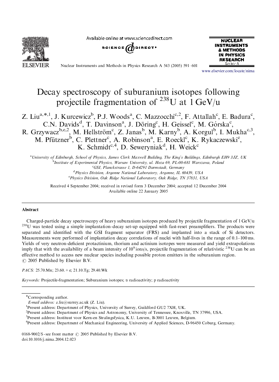 Decay spectroscopy of suburanium isotopes following projectile fragmentation of 238U at 1Â GeV/u