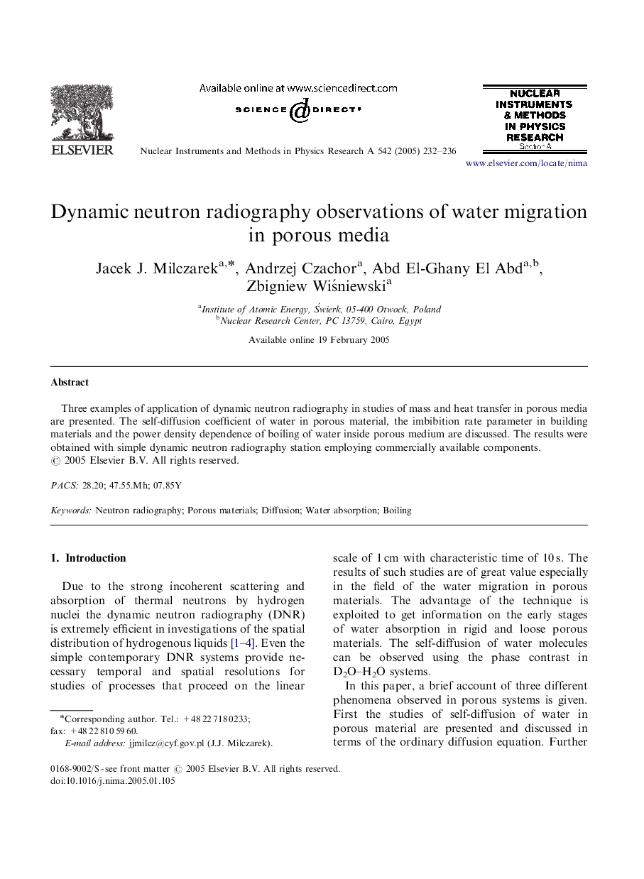 Dynamic neutron radiography observations of water migration in porous media