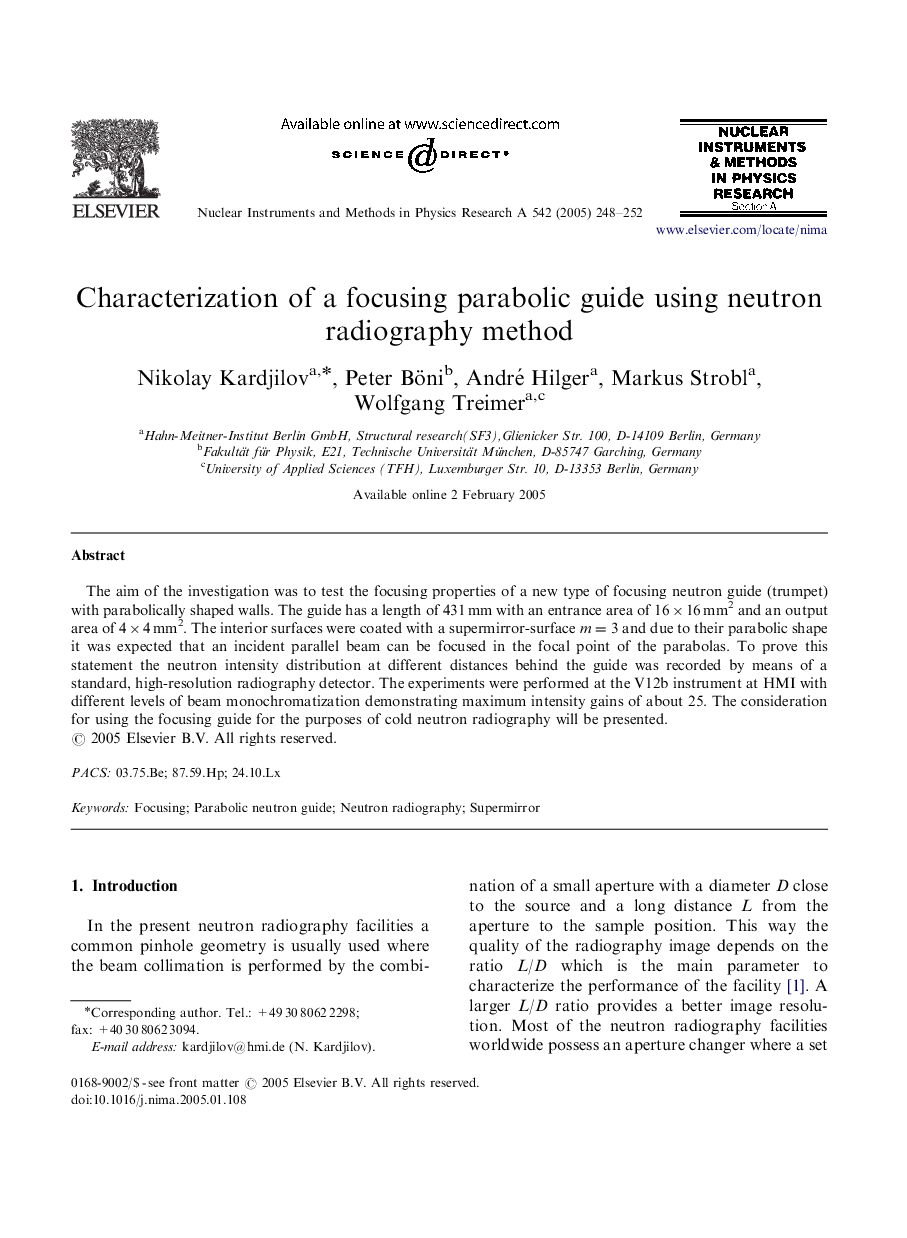 Characterization of a focusing parabolic guide using neutron radiography method