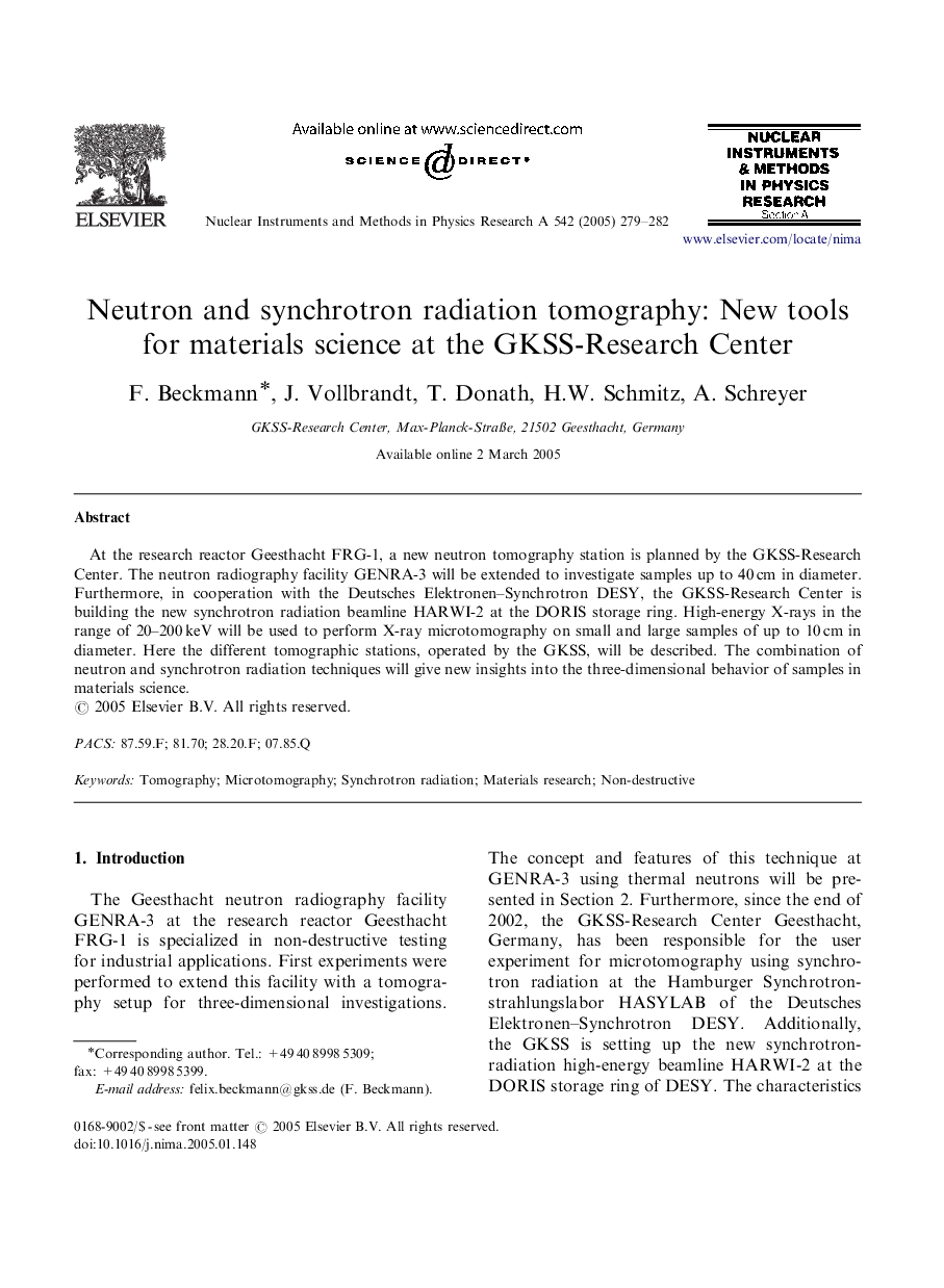 Neutron and synchrotron radiation tomography: New tools for materials science at the GKSS-Research Center