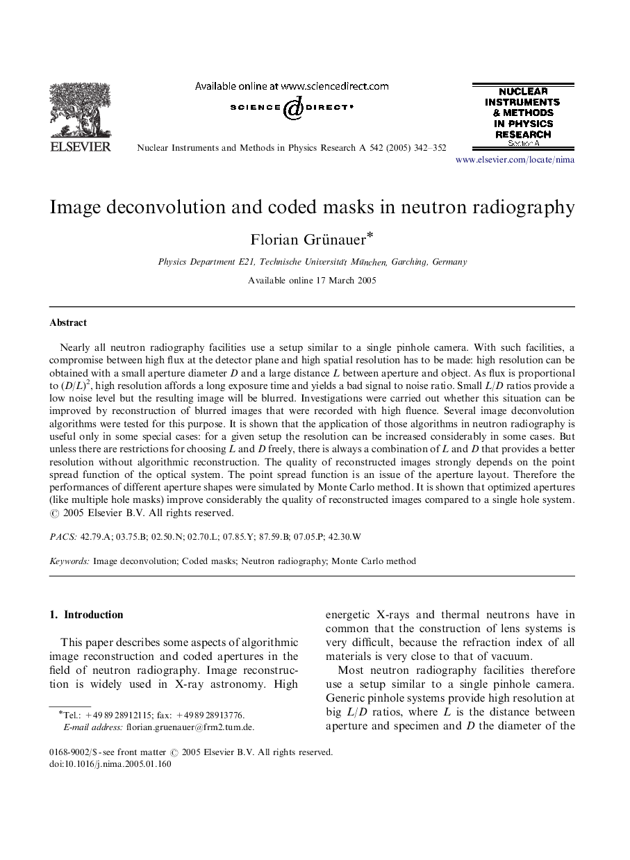 Image deconvolution and coded masks in neutron radiography