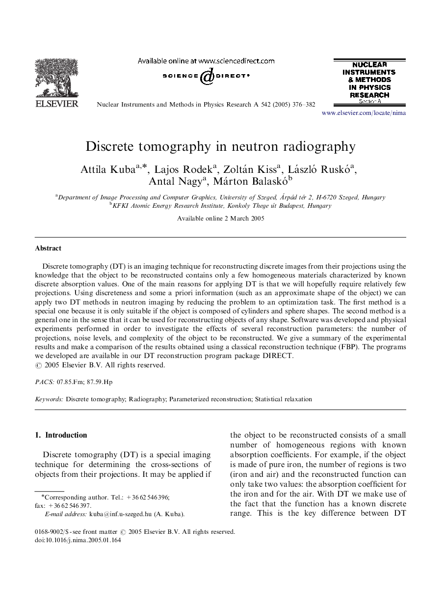 Discrete tomography in neutron radiography