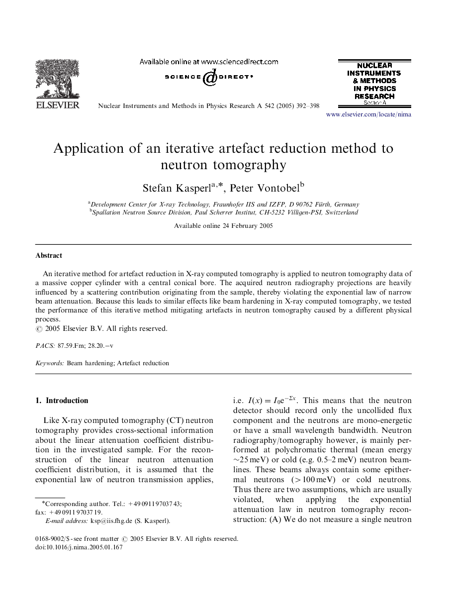 Application of an iterative artefact reduction method to neutron tomography