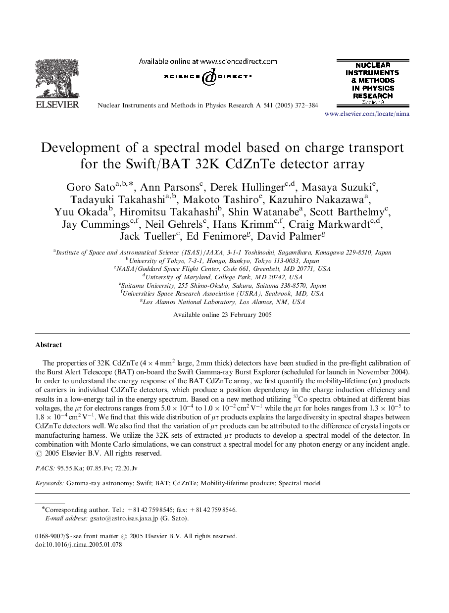 Development of a spectral model based on charge transport for the Swift/BAT 32K CdZnTe detector array