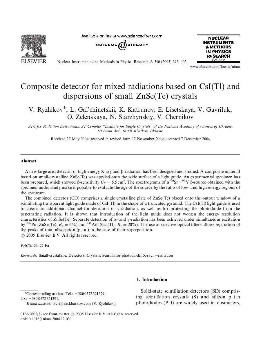 Composite detector for mixed radiations based on CsI(Tl) and dispersions of small ZnSe(Te) crystals