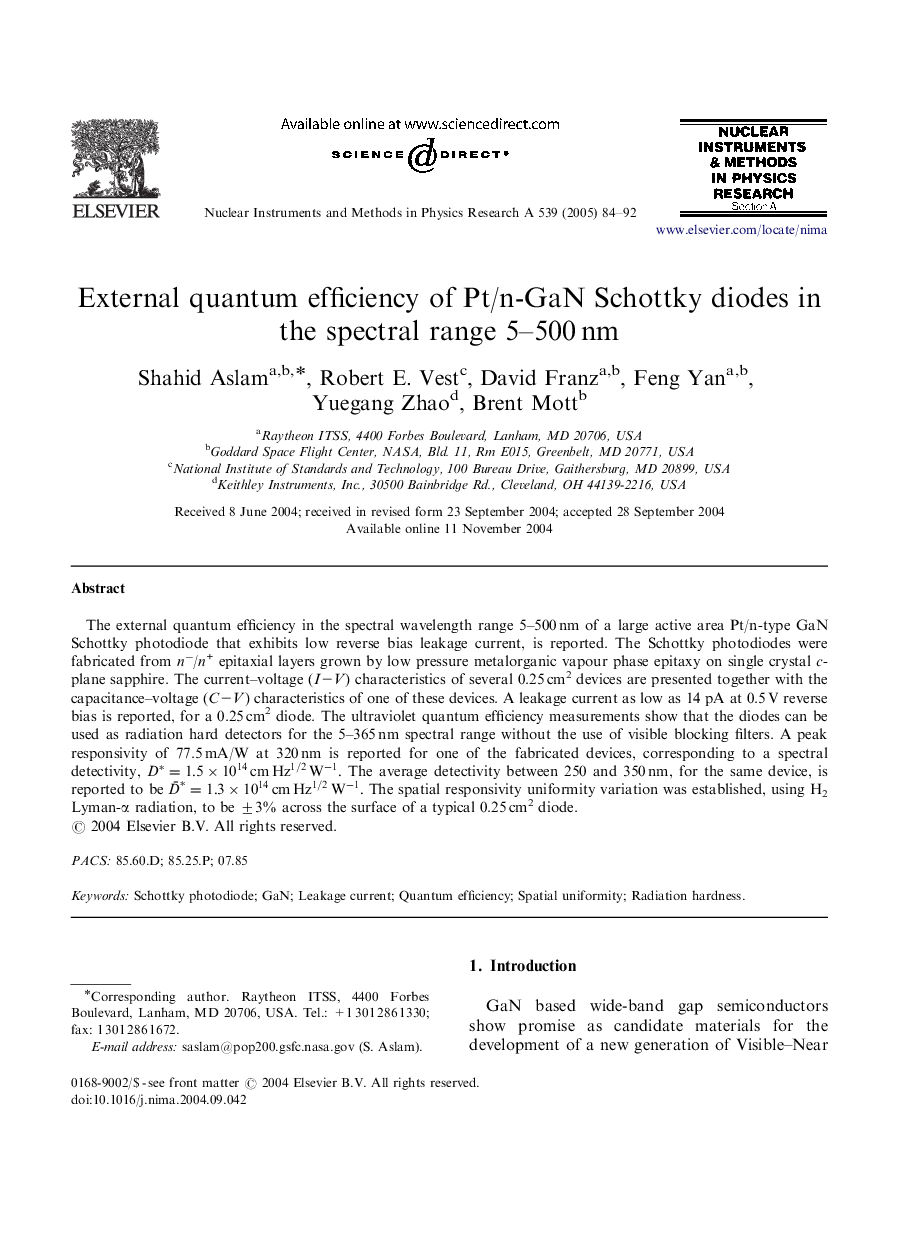 External quantum efficiency of Pt/n-GaN Schottky diodes in the spectral range 5-500Â nm