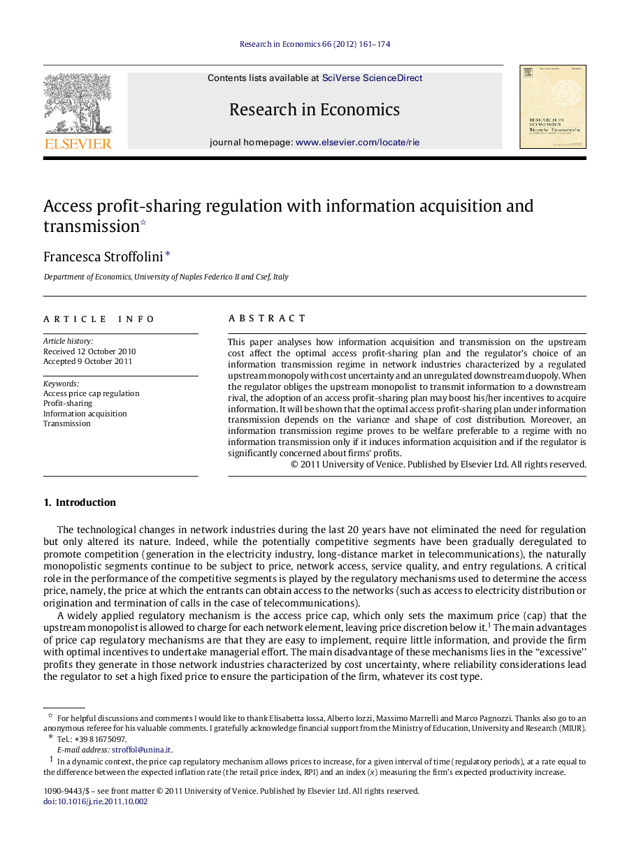 عکس صفحه اول مقاله: Access profit-sharing regulation with information acquisition and transmission Access profit-sharing regulation with information acquisition and transmission