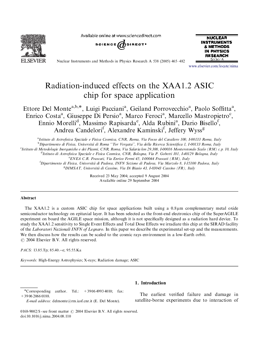 Radiation-induced effects on the XAA1.2 ASIC chip for space application