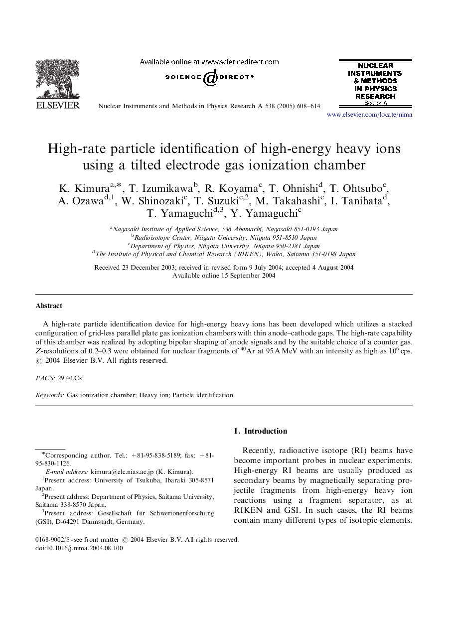 High-rate particle identification of high-energy heavy ions using a tilted electrode gas ionization chamber