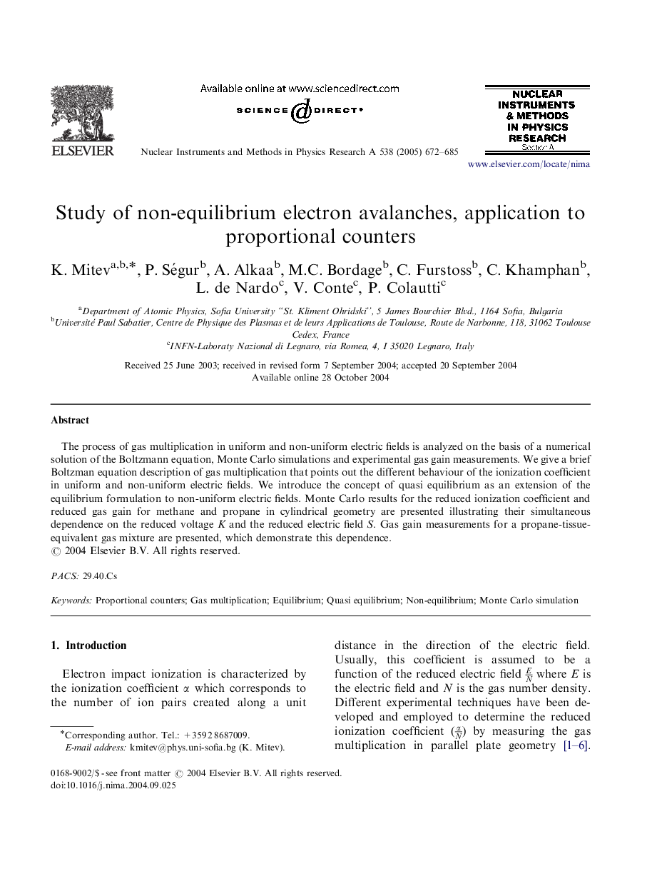 Study of non-equilibrium electron avalanches, application to proportional counters